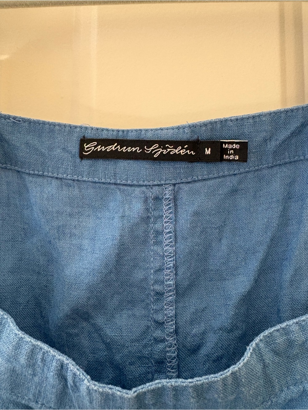Gudrun Sjoden Linen Pinafore Overall Cornflower Blue Dress Size M Lagenlook - Picture 5 of 8